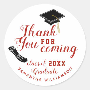 White and Red Class of 2026 Graduate Thank You Classic Round Sticker