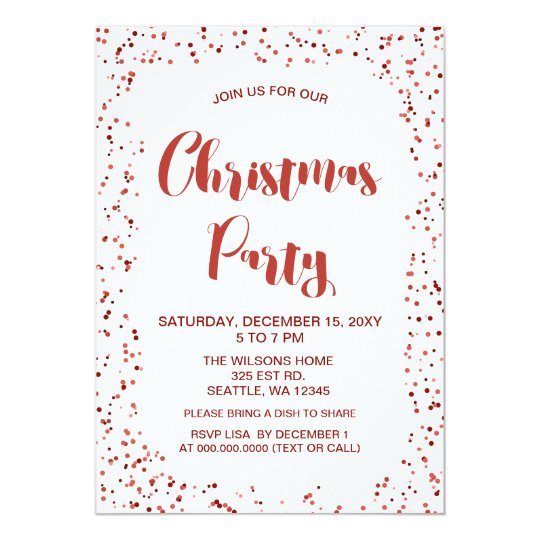 White and Red confetti Modern Christmas Party Card
