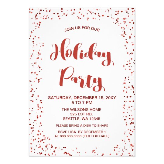 White and Red confetti Modern holiday Party Card