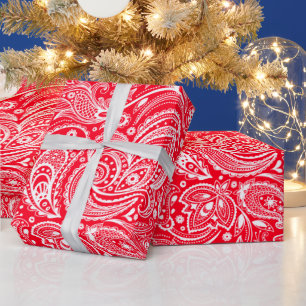 White And Red Floral Paisley Pattern Wrapping Paper