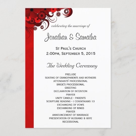 White And Red Floral Wedding Program Templates Zazzle Ca