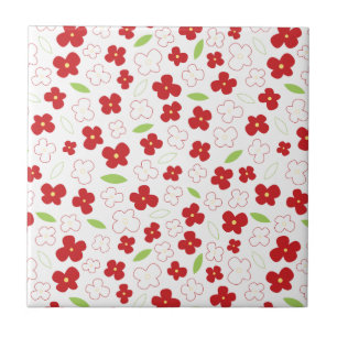 White and Red Flower Pattern Tile