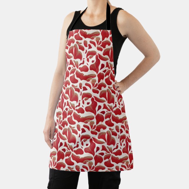 White and Red Flying Leaves Repeating Pattern Apron (Insitu)