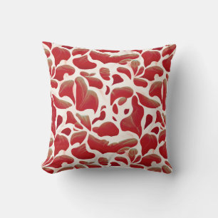 White and Red Flying Leaves Repeating Pattern Throw Pillow