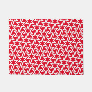 White and Red Geometric Star Pattern Doormat