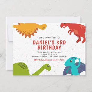 White and Red Grungy Dinosaur Birthday Invitation