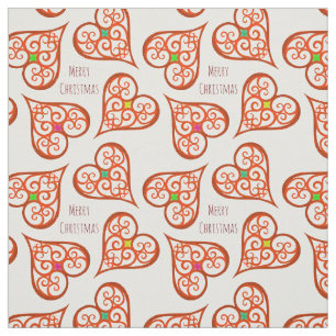 White and Red hearts elegant swirls boho chic Fabric
