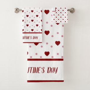 White and Red Hearts Happy Valentine's Day Bath Towel Set