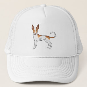 White And Red Ibizan Hound Smooth Coat Cartoon Dog Trucker Hat