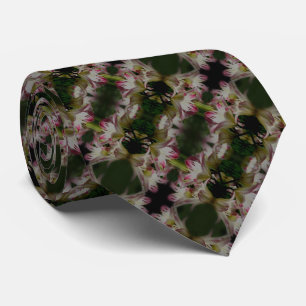 White And Red Lily Flowers Abstract  Tie