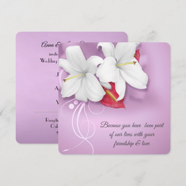 White and Red Lily Vow Renewal Wedding Invitation (Front/Back)