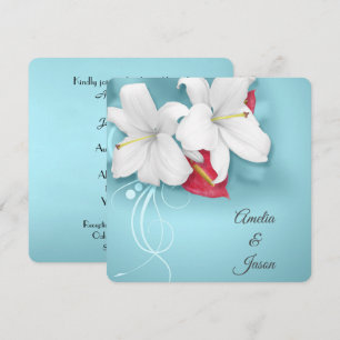 White and Red Lily Wedding  Invitation