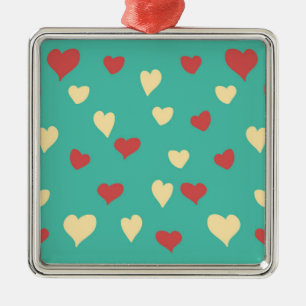 White and Red Love Hearts Ceramic Ornament