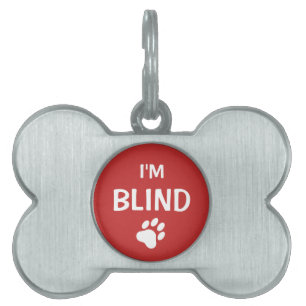 White And Red Paw Print Blindness Awareness Pet ID Tag