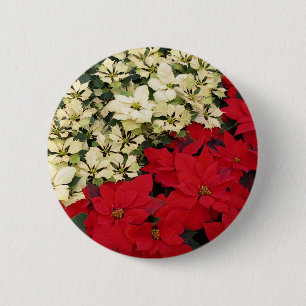 White and Red Poinsettias I Holiday Floral 2 Inch Round Button