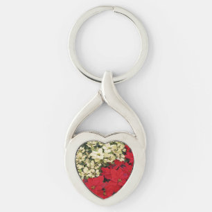 White and Red Poinsettias I Holiday Floral Keychain