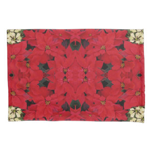 White and Red Poinsettias I Holiday Floral Pillowcase