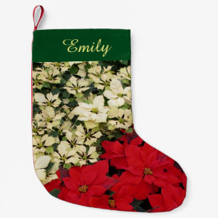 White and Red Poinsettias I Holiday Floral Small Christmas Stocking