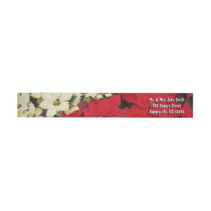White and Red Poinsettias I Holiday Floral Wrap Around Label