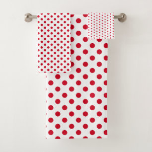 White and Red Polka Dot Bath Towel Set