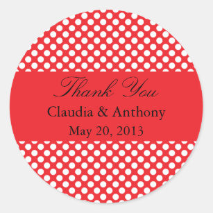 White and Red Polka Dot Wedding Thank You Classic Round Sticker