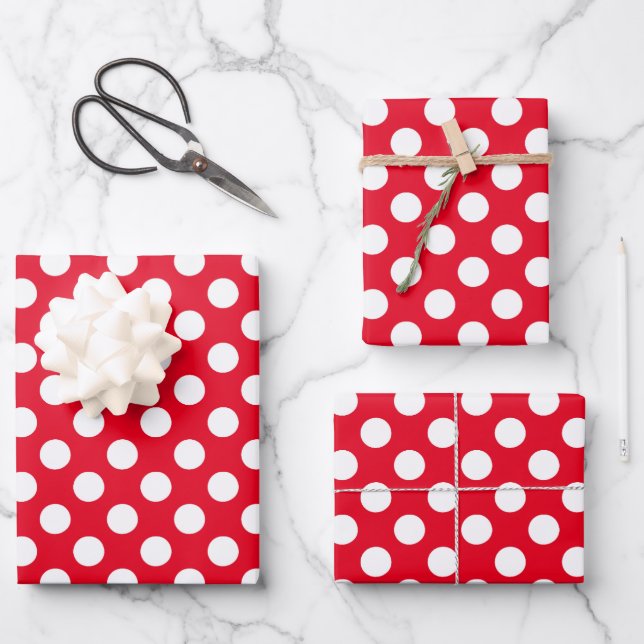 White and Red Polka Dots  Wrapping Paper Sheet (Front)