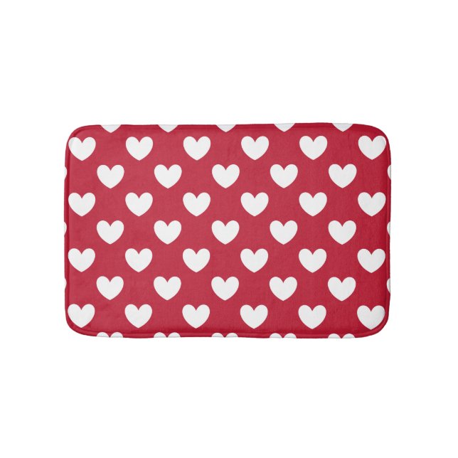 White and red polka hearts bath mat (Front)