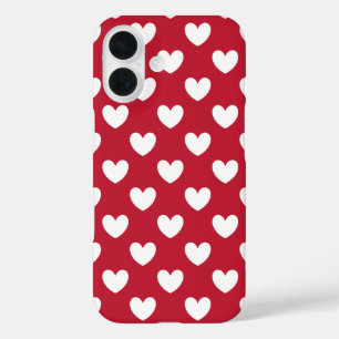 White and red polka hearts iPhone 16 case