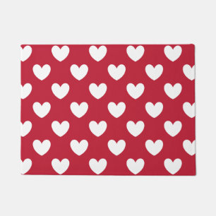 White and red polka hearts doormat