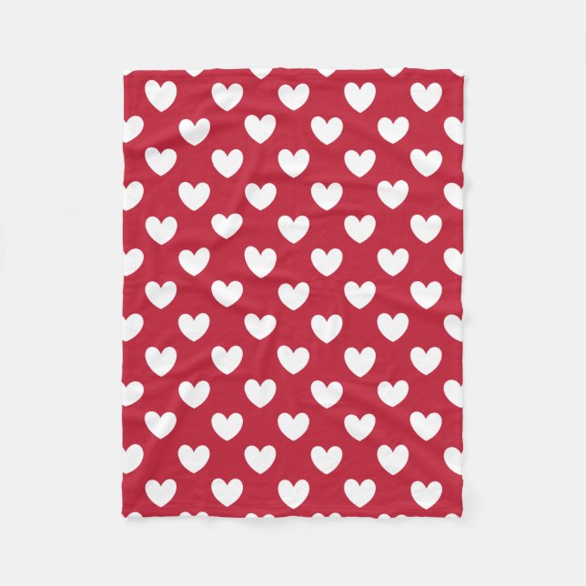 White and red polka hearts fleece blanket (Front)