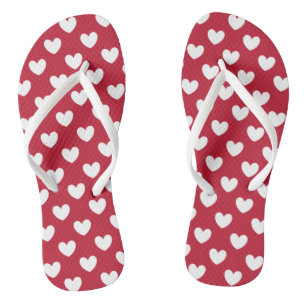 White and red polka hearts flip flops