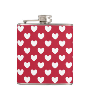 White and red polka hearts hip flask