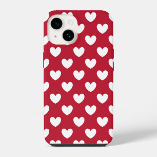 White and red polka hearts iPhone 14 case
