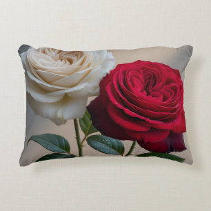 White and Red Rose Home Decor Pillow