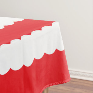 White and Red Scalloped Stripe Tablecloth