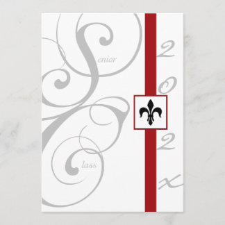 White and Red Scroll Ribbon Graduation Invitation