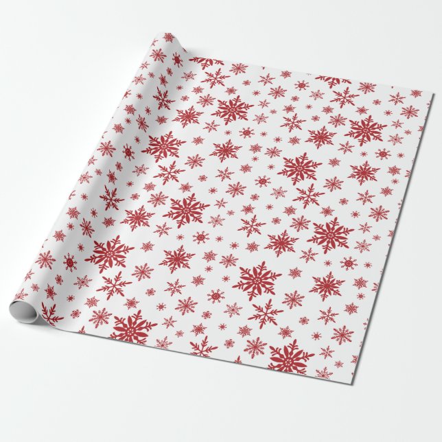 white and red snowflake holiday wrapping paper (Unrolled)