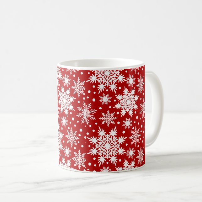 White And Red Snowflakes Seamless Pattern Coffee Mug (Front Right)