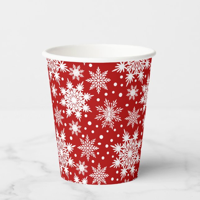 White And Red Snowflakes Seamless Pattern Paper Cups (Front)