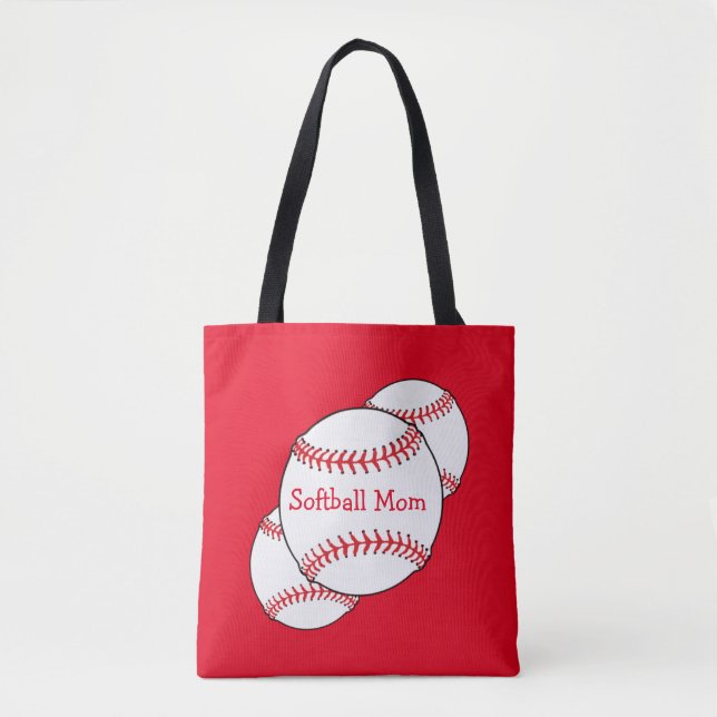 White and Red Softball Mom Sac fourre-tout sportif (Devant)