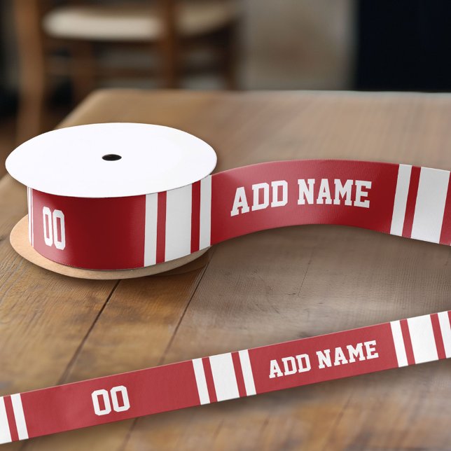 White and Red Sports Jersey Custom Name Number Satin Ribbon (Custom Ribbon - add your personalized text)