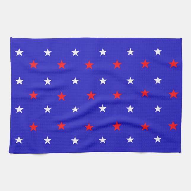 White and Red Stars - Starry Sky Pattern Kitchen Towel (Horizontal)