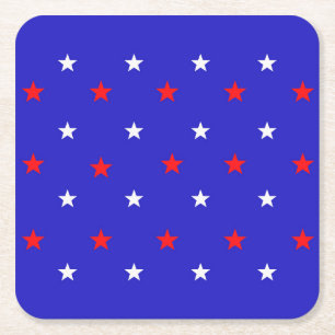 White and Red Stars - Starry Sky Pattern Square Paper Coaster