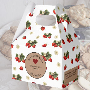 White and Red Strawberries Rustic Food Gift Favor Box