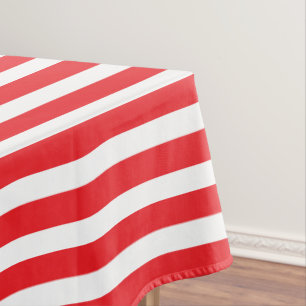 White and red striped tablecloth