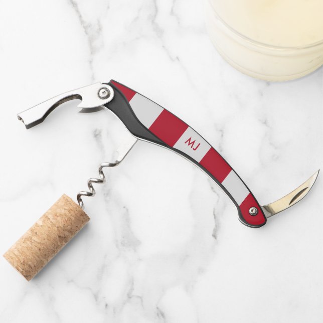 White and red stripes monogram corkscrew (Front)