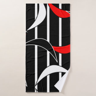 White And Red Stripes On Black Bath Towel Set