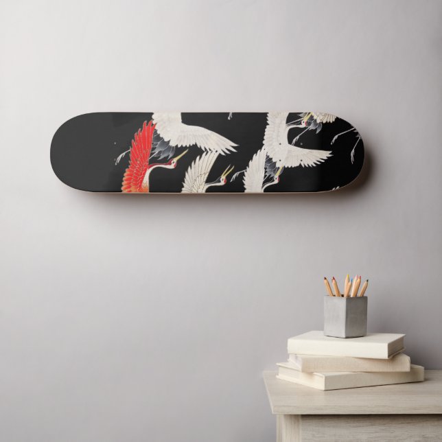 White and red swarn. Japanese art with black love. Skateboard (Wall Art (Horz))