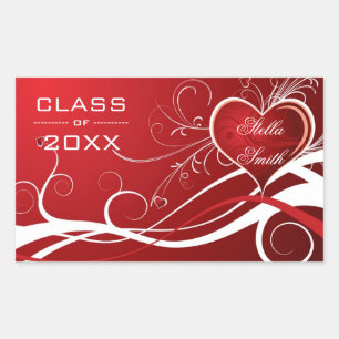 White And Red Swirls Hearts- Graduations Sticker