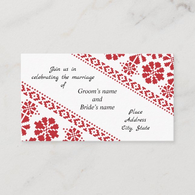White and Red Tatreez Wedding Enclosure Card (Front)